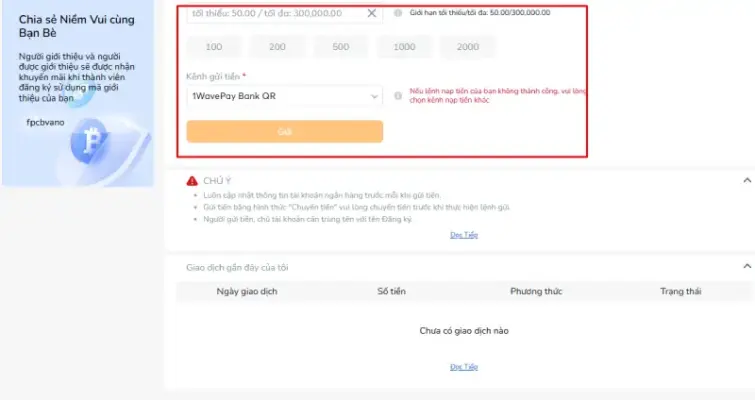 Nạp tiền BK8 cần đảm bảo hạn mức